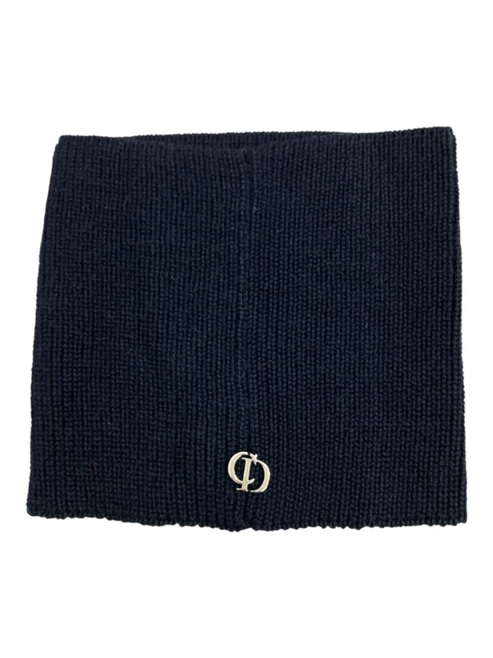 Dior Wool Ribbed Knit Snood Neck Warmer CD Logo Silver Navy Sweater